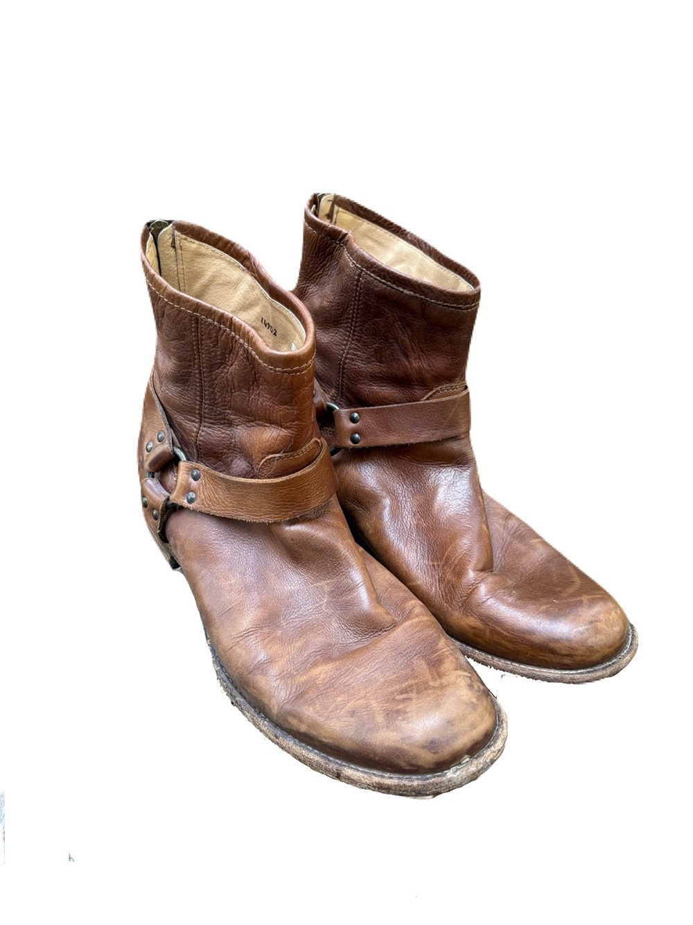 Frye Harness Boots Mens 13 D Brown Leather Moto Engineer Ankle Boots Distressed